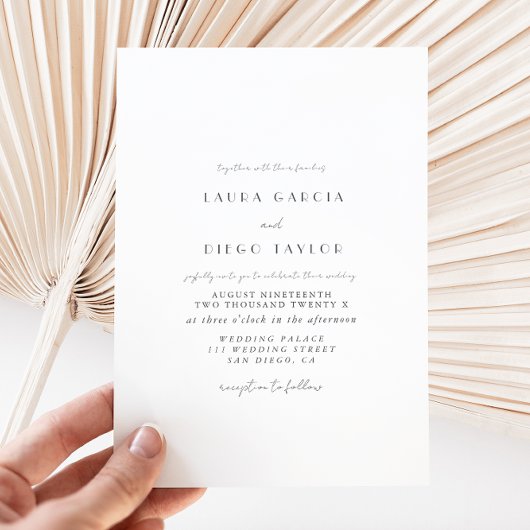 White Gray Script Wedding Einladung