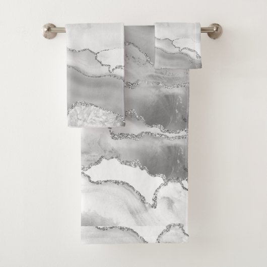 White Gray Silver Glitzer Agate Elegant Badhandtuch Set (Insitu)