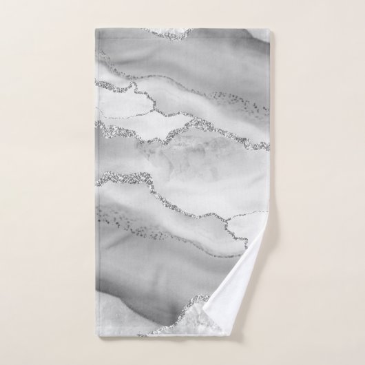 White Gray Silver Glitzer Agate Elegant Badhandtuch Set (Handtuch)