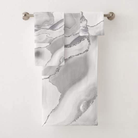 White Gray Silver Glitzer Agate Elegant Badhandtuch Set (Insitu)