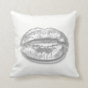 White Gray Silver Kiss Lips Funkelnd Kissen