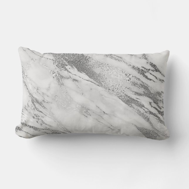 White Gray Silver Monochromatic Marble Glam Lendenkissen (Vorderseite)