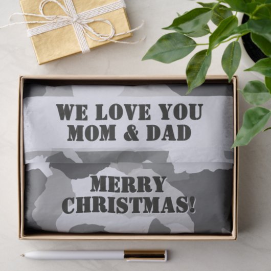 White Gray Snow Camouflage Frohe Weihnachten Seidenpapier (Geschenk)