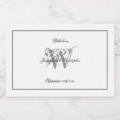 White & Gray Stilvolle Hochzeit Elegant Monogram M Alkoholflaschenetikett (Einzelnes Label)