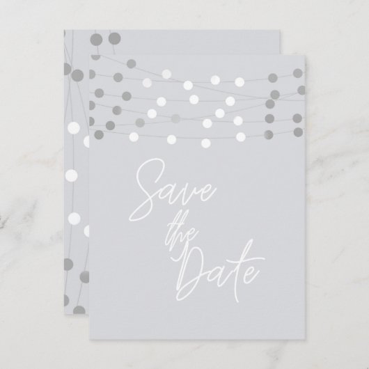 White Gray String Lights Moderne Eleganz Save the Ankündigungspostkarte (Vorne/Hinten)