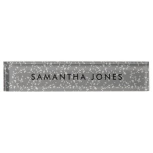 White Gray Terrazzo Klassische Personalisierte Nam Namensplakette