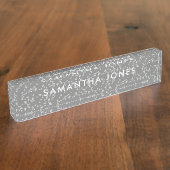 White Gray Terrazzo Klassische Personalisierte Nam Namensplakette (Seite)