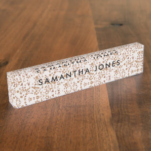 White Gray Terrazzo Klassische Personalisierte Nam Namensplakette