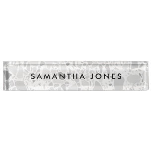 White Gray Terrazzo Klassische Personalisierte Nam Namensplakette