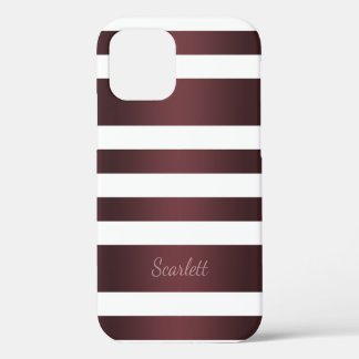 White Grayish Burgundy Red gestreift iPhone 12 Hülle