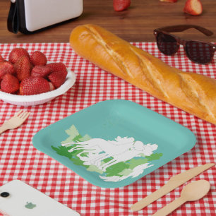 White Great Danes Silhouette Pappteller