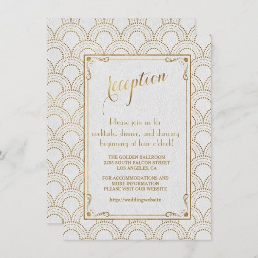 White Great Gatsby Art Deco Gold Empfang Einladung (Vorne/Hinten)