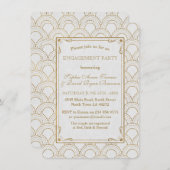 White Great Gatsby Art Deco Gold Engagement Party Einladung (Vorne/Hinten)