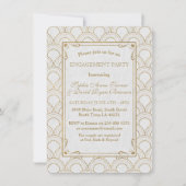 White Great Gatsby Art Deco Gold Engagement Party Einladung (Vorderseite)