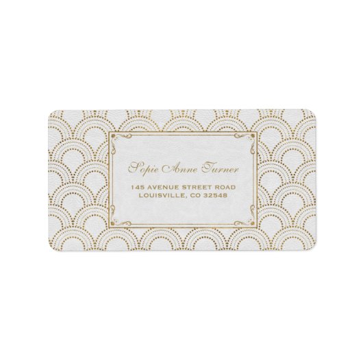 White Great Gatsby Art Deco Gold Hochzeit Adressaufkleber (Vorne)