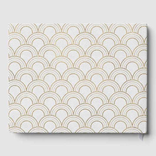 White Great Gatsby Art Deco Gold Hochzeit Gästebuch (Rückseite)