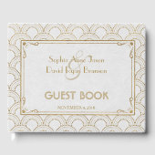 White Great Gatsby Art Deco Gold Hochzeit Gästebuch (Vorderseite)