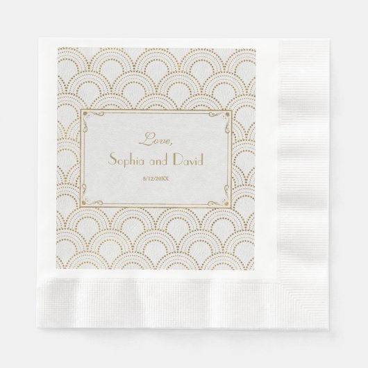 White Great Gatsby Art Deco Gold Hochzeit Serviette (Vorderseite)