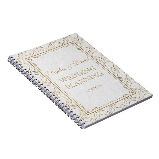 White Great Gatsby Art Deco Gold Hochzeitsplaner Notizblock (Rechte Seite)