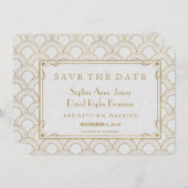 White Great Gatsby Art Deco Gold Save the Date (Vorne/Hinten)