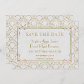 White Great Gatsby Art Deco Gold Save the Date (Vorne/Hinten)