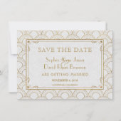 White Great Gatsby Art Deco Gold Save the Date (Vorderseite)