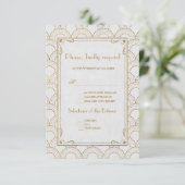 White Great Gatsby Art Deco Gold Wedding RSVP (Stehend Vorderseite)