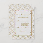 White Great Gatsby Art Deco Gold Wedding RSVP (Vorne/Hinten)