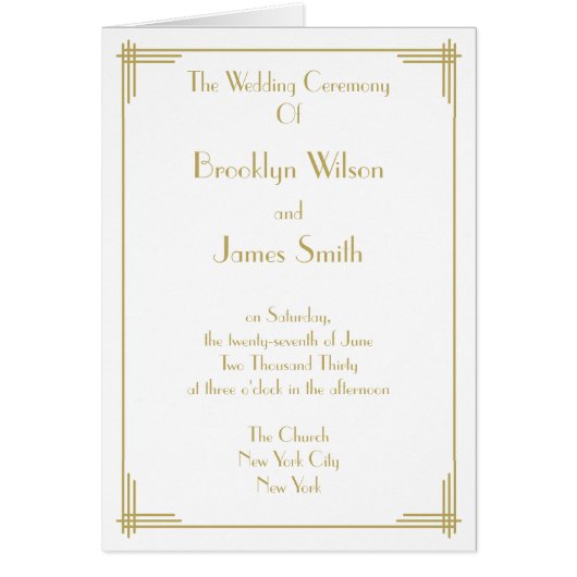 White Great Gatsby Art Deco Wedding Programs Cards (Vorne)
