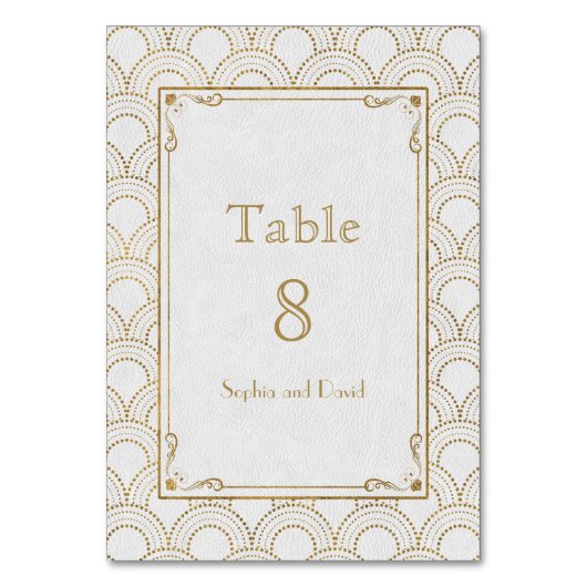White Great Gatsby Gold Art Deco TISCHNUMMER (Vorderseite)