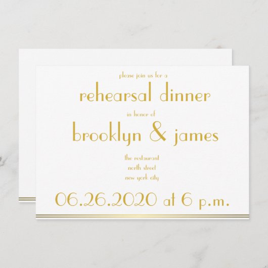 White Great Gatsby Hochzeit Probe Einladungen (Vorne/Hinten)