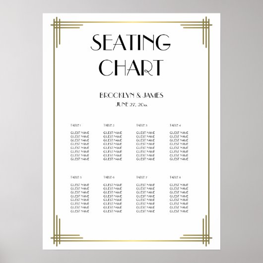 White Great Gatsby Wedding Seating Chart 18x24 Poster (Vorne)