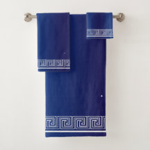 White Grecian Frieze Design Navy Blue