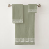 White Grecian Frieze Design Sage Badhandtuch Set (Insitu)
