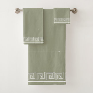 White Grecian Frieze Design Sage Badhandtuch Set