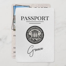 White Greece Passport Save the Date Karte