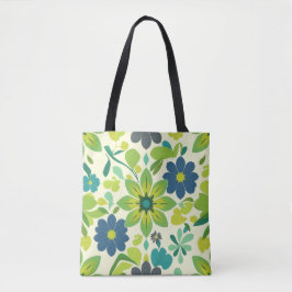 White Green and Blue Floral Tote Bag Tasche