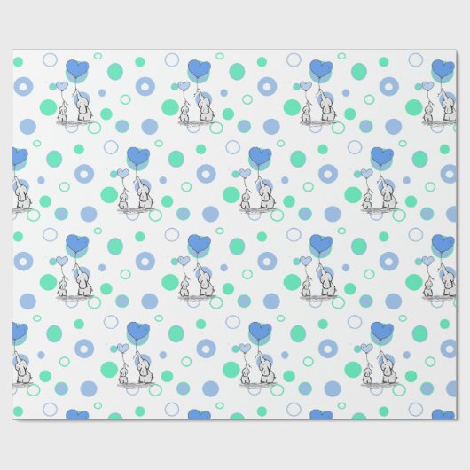 White Green Blue Elephants Holloons Geschenk W Geschenkpapier (Flach)