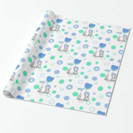 White Green Blue Elephants Holloons Geschenk W Geschenkpapier