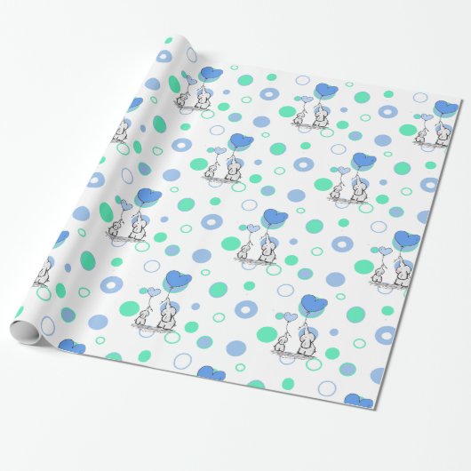 White Green Blue Elephants Holloons Geschenk W Geschenkpapier (Ungerollt)