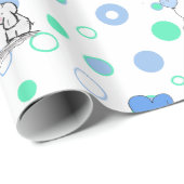 White Green Blue Elephants Holloons Geschenk W Geschenkpapier (Rolleneckpunkt)