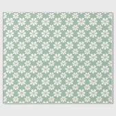 White Green Daisy Pattern  Geschenkpapier (Flach)