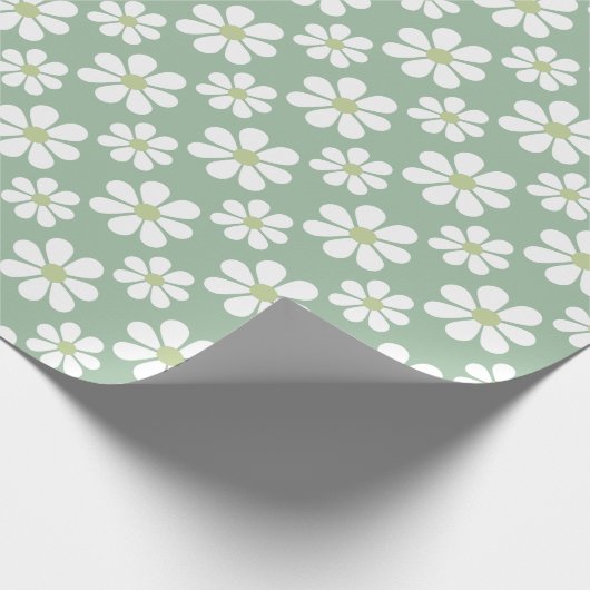 White Green Daisy Pattern Geschenkpapier (Ecke)