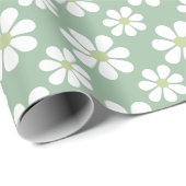 White Green Daisy Pattern  Geschenkpapier (Rolleneckpunkt)