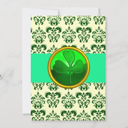 WHITE GREEN DAMASK MIT KLEEBLATT St Patrick's Day Einladung (Vorderseite)