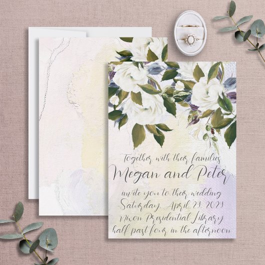 White & Green Fine Art Calligraphy Style Wedding Einladung