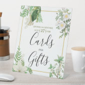 White Green Floral Gold Hochzeitskarten & Geschenk Sockelschild (In Situ)