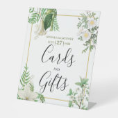 White Green Floral Gold Hochzeitskarten & Geschenk Sockelschild (Vorderseite)
