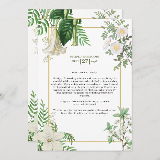 White Green Floral Gold Hochzeitsprogramm Programm (Vorne/Hinten)
