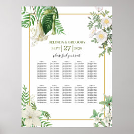 White Green Floral Gold Hochzeitstabelle Poster